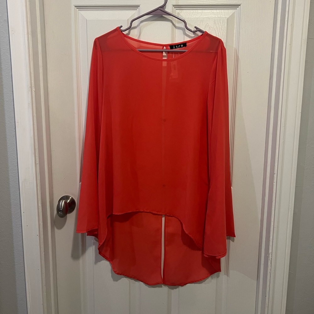 Red Sheer High-Low Blouse
